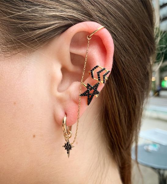 1 piece wholesale gold filled lucky turkish evil eye fatima's hand black star charm adjust no piercing ear cuff clip on earring, Silver
1 piece wholesale gold filled lucky turkish evil eye fatima's hand black star charm adjust no piercing ear cuff clip on earring, Silver