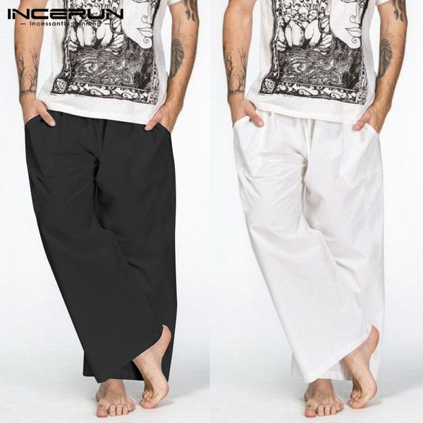 incerun men's solid color wide leg pants elastic waist strap summer 2019 cotton loose casual fashion street men's new trousers, Black
incerun men's solid color wide leg pants elastic waist strap summer 2019 cotton loose casual fashion street men's new trousers, Black