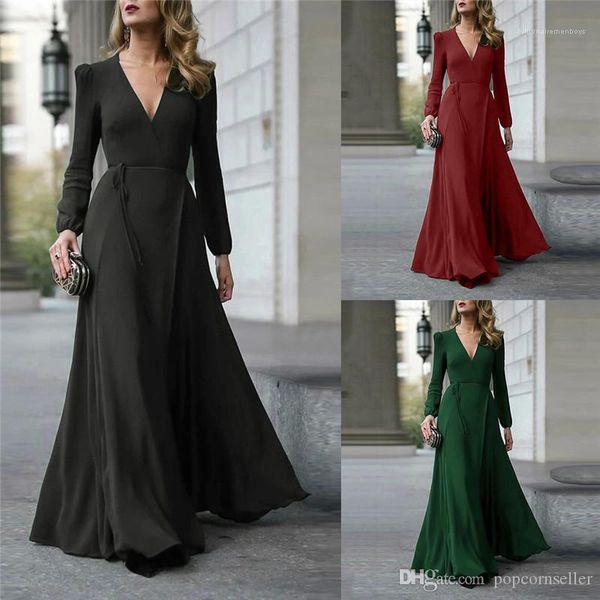 solid color v neck long sleeve laced up dresses womens clothing new arrival women maxi dresses fashion, White;black
solid color v neck long sleeve laced up dresses womens clothing new arrival women maxi dresses fashion, White;black