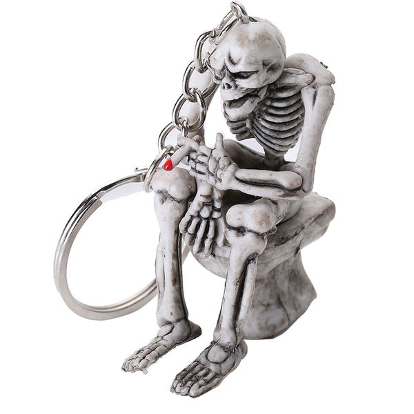 skull keychain trendy creative toilet purse bag rubber portable keyring key chain women men gift hipping, Silver 
skull keychain trendy creative toilet purse bag rubber portable keyring key chain women men gift hipping, Silver