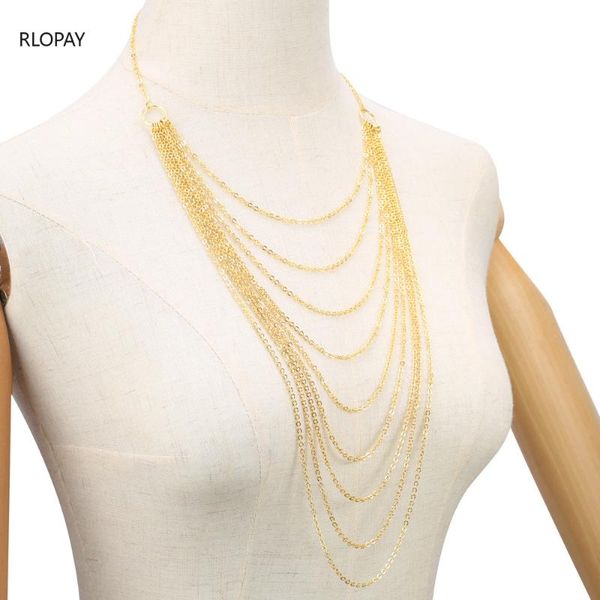 copper chains necklaces golden tassel necklace for women party jewelry necklace layered choker coat chain, Silver