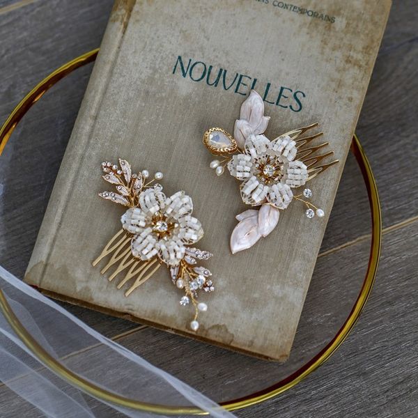 jonnafe delicate floral wedding hair pins combs gold leaf women hair ornament handmade bridal accessories headpiece, Golden;white
jonnafe delicate floral wedding hair pins combs gold leaf women hair ornament handmade bridal accessories headpiece, Golden;white