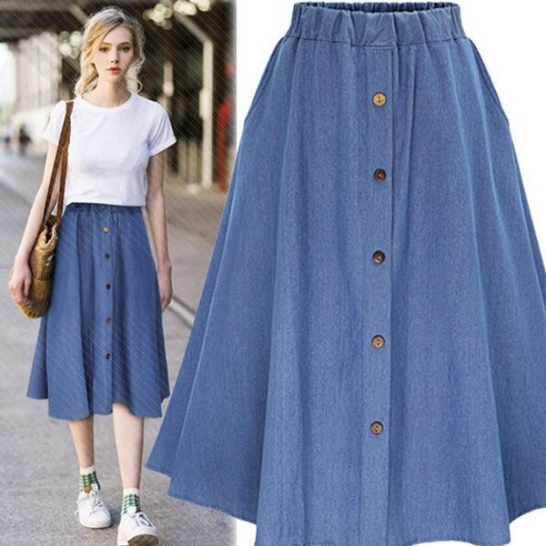 plus size 5xl 2020 preppy style denim women solid color long skirt nature waist female big hem button jean skirt dc779, Black
plus size 5xl 2020 preppy style denim women solid color long skirt nature waist female big hem button jean skirt dc779, Black