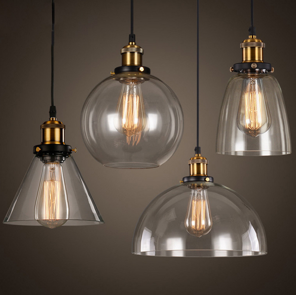 clear amber american industrial style retro round glass pendant light