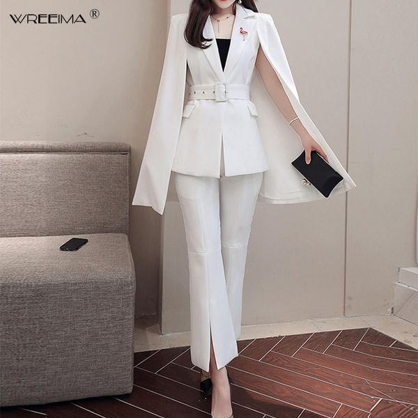 2019 spring autumn woman two piece set and pants cloak flare pants long sleeve split coat split 2 piece outfits, White
2019 spring autumn woman two piece set and pants cloak flare pants long sleeve split coat split 2 piece outfits, White