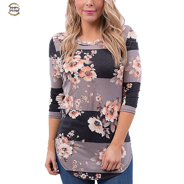 women long sleeve t shirt 2019 autumn 3 sleeve floral print shirts casual striped cotton print tee shirt plus size xxl, White
women long sleeve t shirt 2019 autumn 3 sleeve floral print shirts casual striped cotton print tee shirt plus size xxl, White