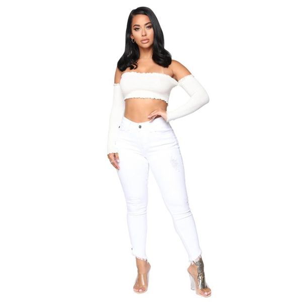 casual white hole ripped jeans woman bodycon high waist denim pencil pants lady fashion trousers pure color female, Blue
casual white hole ripped jeans woman bodycon high waist denim pencil pants lady fashion trousers pure color female, Blue