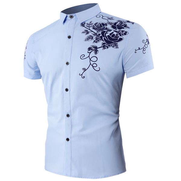 men's casual floral shirt rose print short sleeve slim male personality wild party dress shirts summer new arrival, White;black
men's casual floral shirt rose print short sleeve slim male personality wild party dress shirts summer new arrival, White;black
