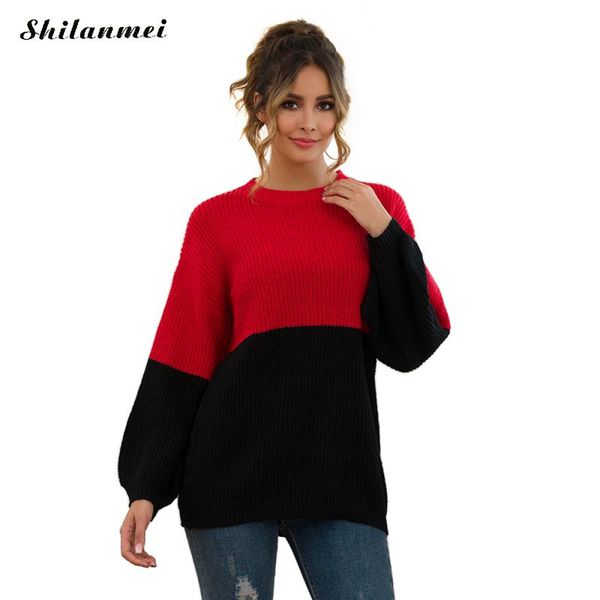 2019 vintage women sweater pullovers solid red black long sleeve patchwork knitted pullovers women autumn casual loose, White;black
2019 vintage women sweater pullovers solid red black long sleeve patchwork knitted pullovers women autumn casual loose, White;black