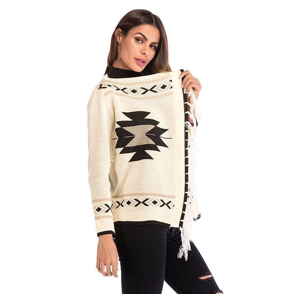 womens designer sweater cardigan geometric print long sleeve womens lapel neck sweaters fringed shawl coat, White;black
womens designer sweater cardigan geometric print long sleeve womens lapel neck sweaters fringed shawl coat, White;black