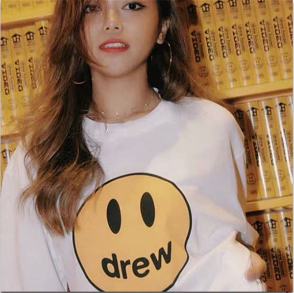 20ss tide brand classic basic tshirts fashion loose and wild printed tshirt star same smiley men and women couple short sleeves, White