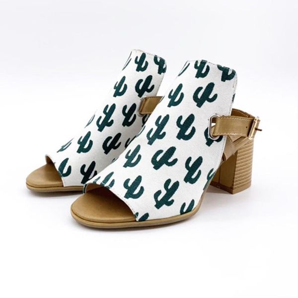 women's cactus print sandals woman fashion thick high heel rome shoes ladies buckle strap peep toe sandals chaussures femme 2019, Black
women's cactus print sandals woman fashion thick high heel rome shoes ladies buckle strap peep toe sandals chaussures femme 2019, Black