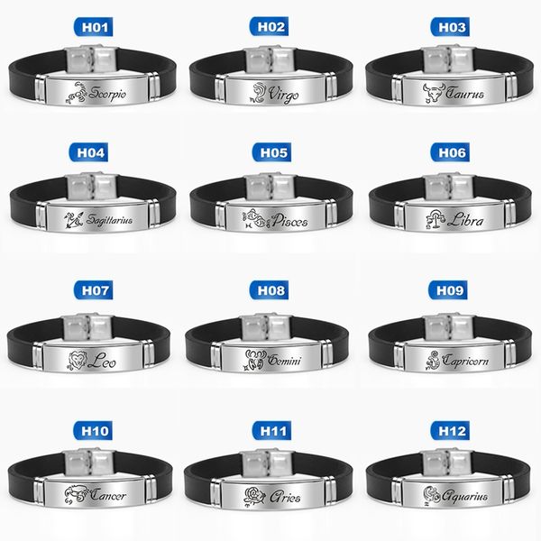 fashion silicone stainless steel bracelet engrave 12 constellation zodiac sign bracelets wristbands for men women, Black
fashion silicone stainless steel bracelet engrave 12 constellation zodiac sign bracelets wristbands for men women, Black