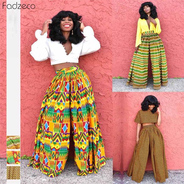 fadzeco new african pant outfits women floral print loose pants batik traditional african clothing fabirc casual pants for women, Red