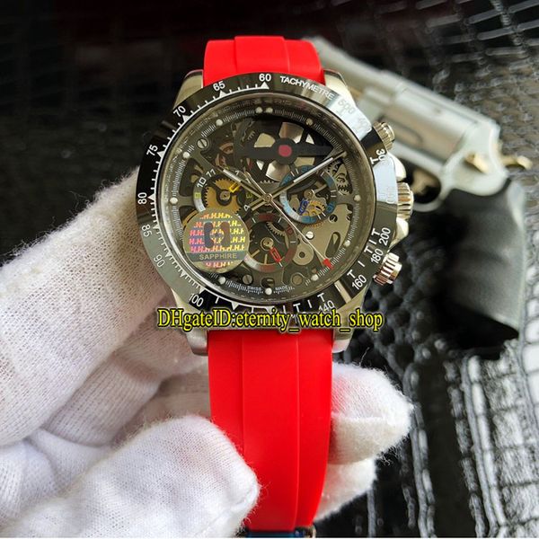 luxury 116505-78595 ceramic bezel skeleton dial refit 4130 automatic 116520 mens watch sapphire steel case red rubber strap designer watches, Slivery;brown 
luxury 116505-78595 ceramic bezel skeleton dial refit 4130 automatic 116520 mens watch sapphire steel case red rubber strap designer watches, Slivery;brown