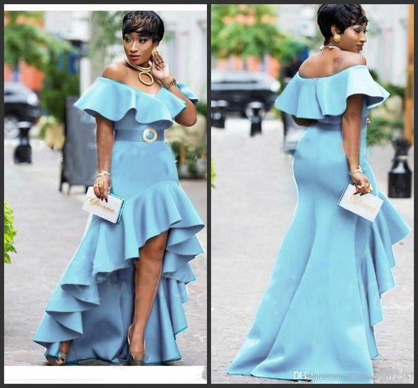 2019 new sky blue off the shoulder prom dresses ruffles high low evening gowns saudi arabic zipper back women party dress vestidos, Black
2019 new sky blue off the shoulder prom dresses ruffles high low evening gowns saudi arabic zipper back women party dress vestidos, Black