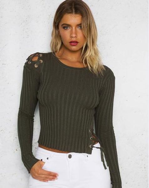 womens designer knits fashion lace up crew neck long sleeve crop tees vertical strip donna casual womens clothes, White
womens designer knits fashion lace up crew neck long sleeve crop tees vertical strip donna casual womens clothes, White