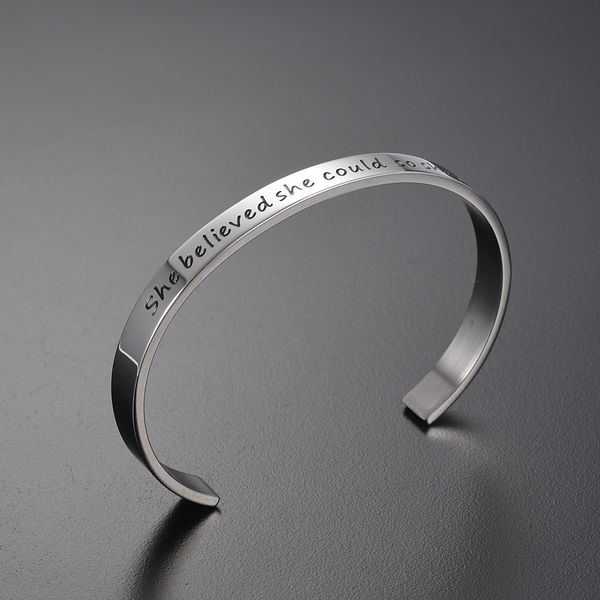 wholesale 50pcs a lot 316l stainless steel cuff bracelet-she believe she could so she did inspirational bracelet cuff bangle, Black
wholesale 50pcs a lot 316l stainless steel cuff bracelet-she believe she could so she did inspirational bracelet cuff bangle, Black
