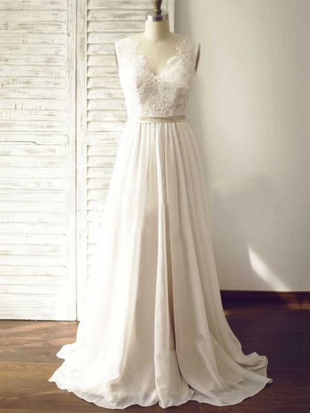backless v neck a line beach boho wedding dresses 2020 button sweep train vintage chiffon lace bridal gowns vestidos de mairee, White
backless v neck a line beach boho wedding dresses 2020 button sweep train vintage chiffon lace bridal gowns vestidos de mairee, White