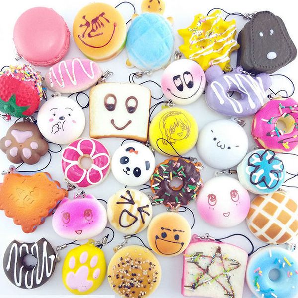 

2019 lovely 1/12/18pcs mini squishy soft panda/bread/cake/buns phone bag key straps charm phone hanging decorations gifts