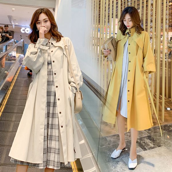 long and medium-sized korean style dress with erect collar and beige windbreaker with foam sleeves, body-building, waist-closing, Black
long and medium-sized korean style dress with erect collar and beige windbreaker with foam sleeves, body-building, waist-closing, Black