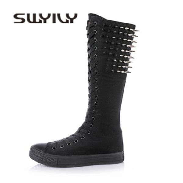 swyivy high canvas sneakers woman rivet 2018 autumn female casual shoes cos play tall boots canvas side zipper sneakers 43, Black
swyivy high canvas sneakers woman rivet 2018 autumn female casual shoes cos play tall boots canvas side zipper sneakers 43, Black