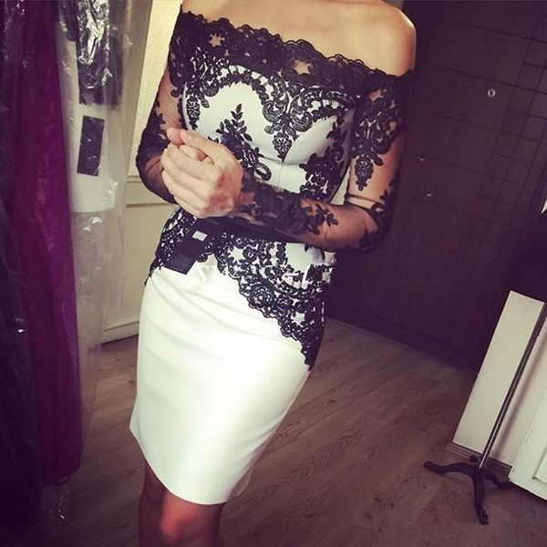 bateau long sleeves black lace appliques knee length homecoming dresses 2019 modest short vestidos de prom party gowns cocktail gown, Blue;pink
bateau long sleeves black lace appliques knee length homecoming dresses 2019 modest short vestidos de prom party gowns cocktail gown, Blue;pink
