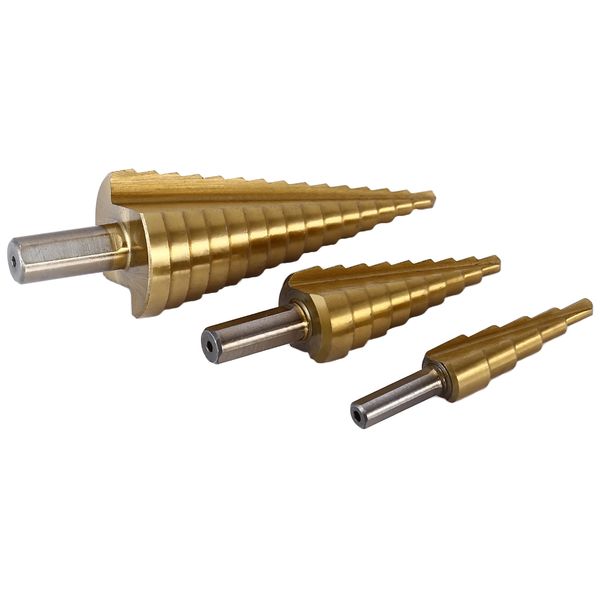 3pcs hss 6541 triangle shank step cone titanium coated step drill bit