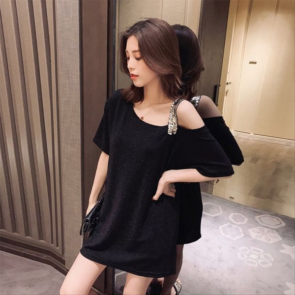 original medium and long bright t- silk strapless short-sleeved t-shirt women's missing shirt, White
original medium and long bright t- silk strapless short-sleeved t-shirt women's missing shirt, White