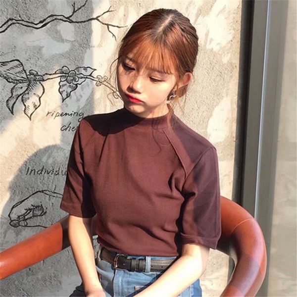 short sleeve t-shirt women's large size fat mm slim fit slimming base-mock-neck base shirt students solid color t-shirt, White
short sleeve t-shirt women's large size fat mm slim fit slimming base-mock-neck base shirt students solid color t-shirt, White