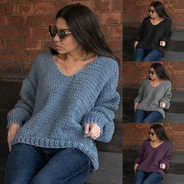 women solid v neck sweaters and pullovers knitted autumn winter women's casual full sleeve lazy loose sweater femme hiver truien, White;black
women solid v neck sweaters and pullovers knitted autumn winter women's casual full sleeve lazy loose sweater femme hiver truien, White;black