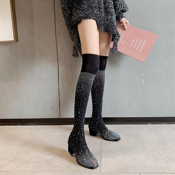 fashion rhinestone thick heel elastic long boots women knee-high socks thin boots night-club cool bling bling heel, Black
fashion rhinestone thick heel elastic long boots women knee-high socks thin boots night-club cool bling bling heel, Black