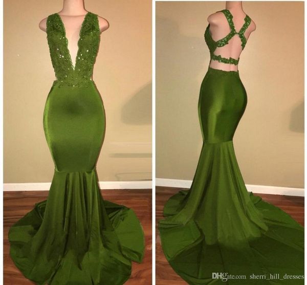 african olive green mermaid prom dresses satin beaded lace appliqued sweep train arabic evening party gowns deep v collar evening dresses hy, Black
african olive green mermaid prom dresses satin beaded lace appliqued sweep train arabic evening party gowns deep v collar evening dresses hy, Black