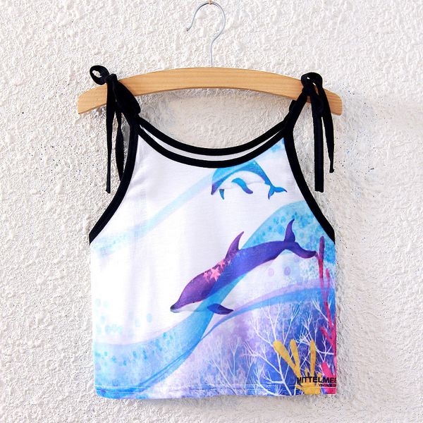 small fresh women's vest 019 summer new casual blue whale print short strap strap fashion pure vest ladies, White
small fresh women's vest 019 summer new casual blue whale print short strap strap fashion pure vest ladies, White