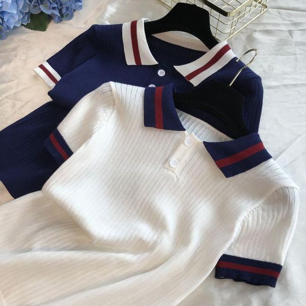 women's sweaters knitted t-shirt 2021 short-sleeved ladies spring shirt college style lapel sweater plus size, White;black
women's sweaters knitted t-shirt 2021 short-sleeved ladies spring shirt college style lapel sweater plus size, White;black