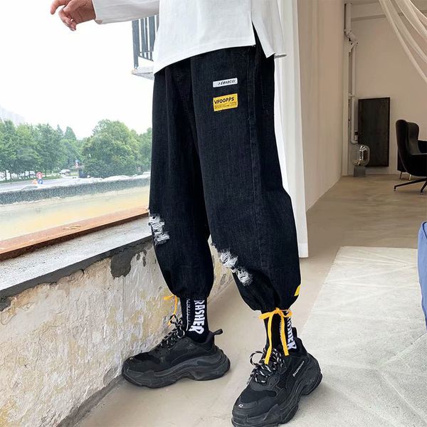 2019 autumn and winter new korean version of the loose beam foot large size elastic band nine points couple men's casual jeans, Blue
2019 autumn and winter new korean version of the loose beam foot large size elastic band nine points couple men's casual jeans, Blue