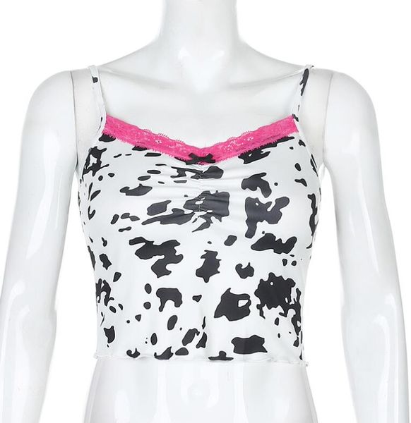 women's tanks & camis summer cow print stitching navel short camisole, White