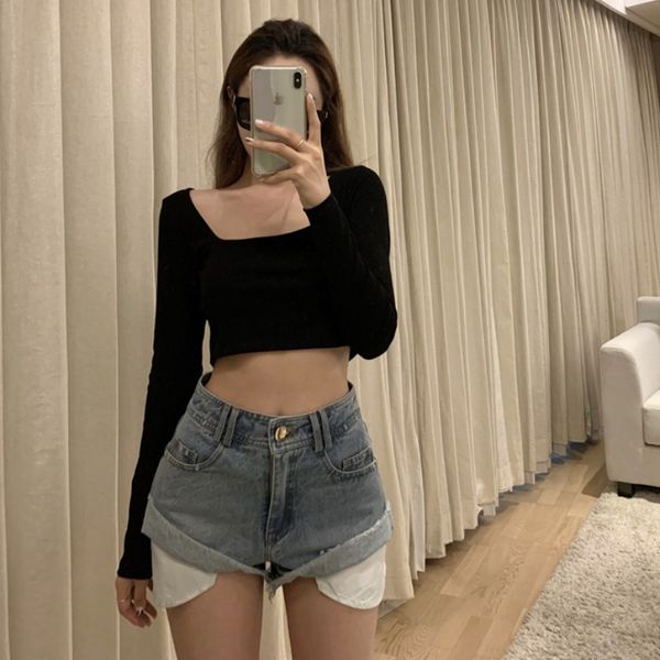 square collar long-sleeved t-shirt womens 2020 new slim slimming temperament simple all-match navel short shirt, White
square collar long-sleeved t-shirt womens 2020 new slim slimming temperament simple all-match navel short shirt, White