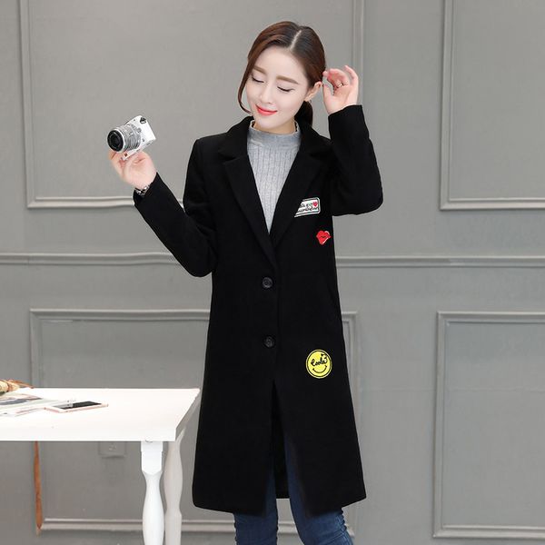 office lady slim womens long coats 2018 winter single breasted wool blend coat and jacket turn-down collar ladies coats, Black 
office lady slim womens long coats 2018 winter single breasted wool blend coat and jacket turn-down collar ladies coats, Black