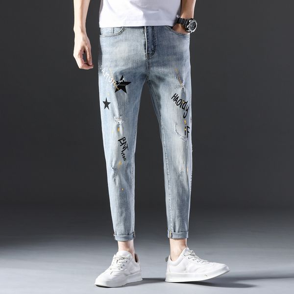 new fashion streetwear mens jean destroyed hole men full length jeans nine-cent jeans spiritual boys and social people's trouser, Blue
new fashion streetwear mens jean destroyed hole men full length jeans nine-cent jeans spiritual boys and social people's trouser, Blue