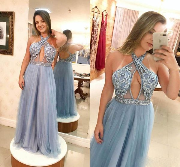 halter arabic formal evening dresses backless plus size lace prom gowns tulle a line long vestidos de fiesta, Black
halter arabic formal evening dresses backless plus size lace prom gowns tulle a line long vestidos de fiesta, Black