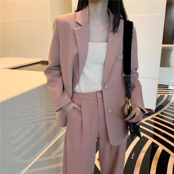 2020 spring blazer suit pink outfits single breasted long blazer jacket+button wide leg trousers korean two piece women suit, White;black
2020 spring blazer suit pink outfits single breasted long blazer jacket+button wide leg trousers korean two piece women suit, White;black