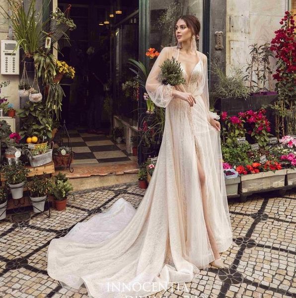 fabulous a line lace beach wedding dresses deep v neck sequined long sleeves bridal gowns front split tulle boho robe de mariée, White
fabulous a line lace beach wedding dresses deep v neck sequined long sleeves bridal gowns front split tulle boho robe de mariée, White