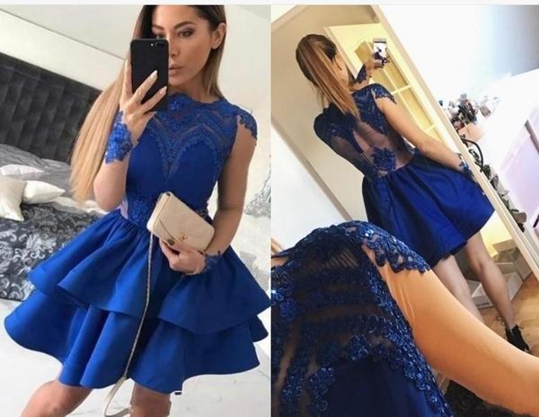 short royal blue cocktail dresses jewel neck illusion sheer long sleeves hollow back tiered ruffles sweet 16 homecoming dress prom gown, Red
short royal blue cocktail dresses jewel neck illusion sheer long sleeves hollow back tiered ruffles sweet 16 homecoming dress prom gown, Red