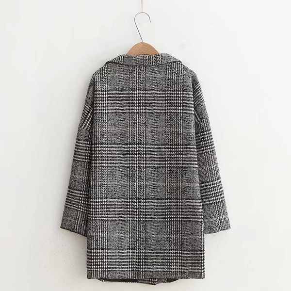 2018 autumn winter plaid long woolen coat turn-down collar new vintage women long sleeve loose coats elegant casual overcoat, Black
2018 autumn winter plaid long woolen coat turn-down collar new vintage women long sleeve loose coats elegant casual overcoat, Black