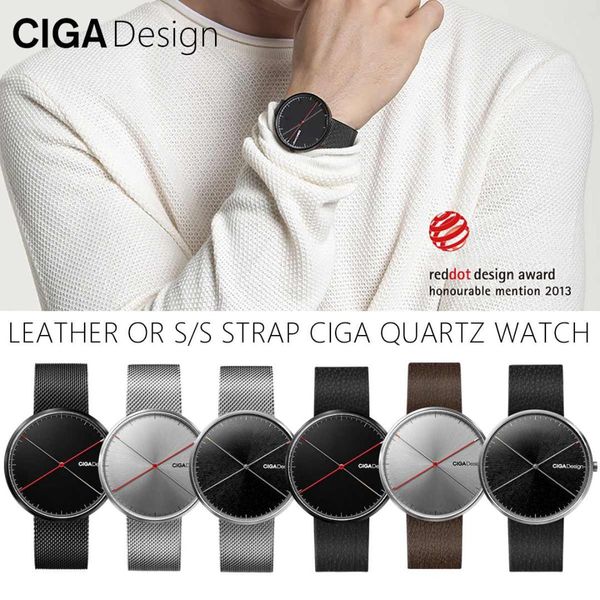 

ciga design ciga quartz watch fashion simple quartz steel/leather belt red dot design award watch men x series, Slivery;brown