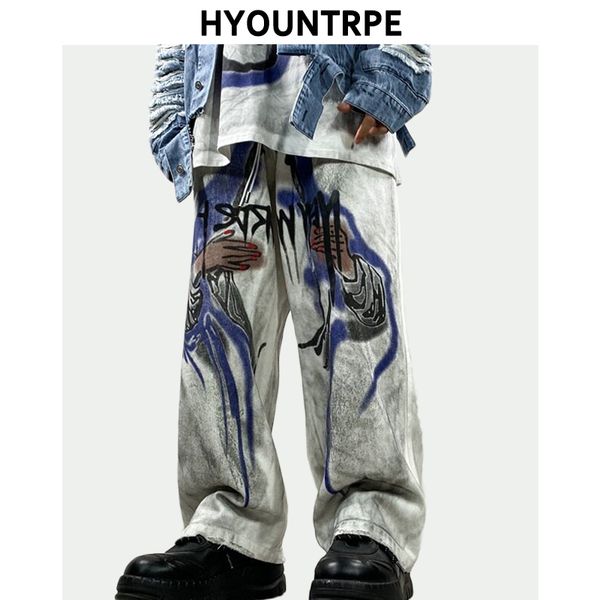 high street graffiti printed retro denim pants men elastic waist loose straight jeans hip hop streetwear casual wide leg joggers, Blue
high street graffiti printed retro denim pants men elastic waist loose straight jeans hip hop streetwear casual wide leg joggers, Blue