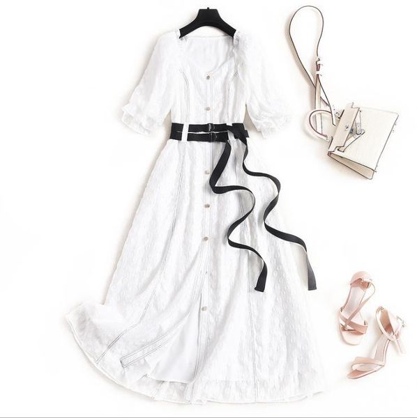 new european and american women's dresses for spring 2020 five-minute sleeve v neck fashion embroidered single breasted dress, Black;gray
new european and american women's dresses for spring 2020 five-minute sleeve v neck fashion embroidered single breasted dress, Black;gray