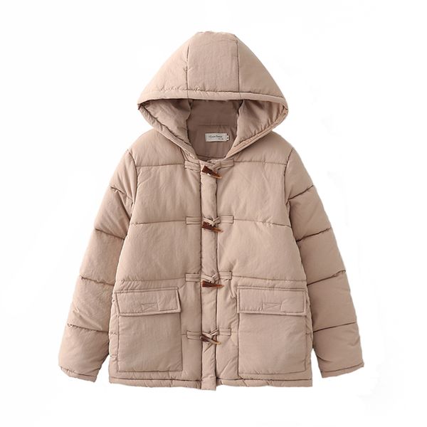 hooded short ladies winter warm parkas coats horn button pocket single breasted solid color thick casual women outerwear, Black
hooded short ladies winter warm parkas coats horn button pocket single breasted solid color thick casual women outerwear, Black