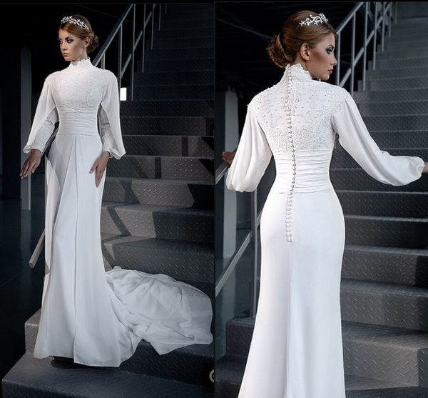 vintage modest long full sleeves high neck chiffon celtics wedding dresses gowns beaded lace bridal gowns with sleeves vestido de noiva, White
vintage modest long full sleeves high neck chiffon celtics wedding dresses gowns beaded lace bridal gowns with sleeves vestido de noiva, White